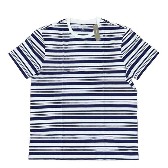 NWT J. Crew Men's Navy Pulse & White Stripe Cotton Crewneck T-Shirt - Picture 1 of 11